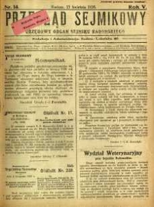 Przegląd Sejmikowy : Urzędowy Organ Sejmiku Radomskiego, 1926, R. 5, nr 14