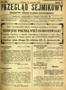 Przegląd Sejmikowy : Urzędowy Organ Sejmiku Radomskiego, 1926, R. 5, nr 23