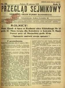 Przegląd Sejmikowy : Urzędowy Organ Sejmiku Radomskiego, 1926, R. 5, nr 24