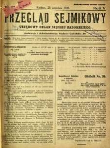 Przegląd Sejmikowy : Urzędowy Organ Sejmiku Radomskiego, 1926, R. 5, nr 37