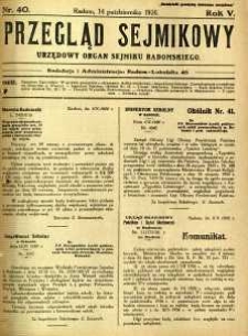Przegląd Sejmikowy : Urzędowy Organ Sejmiku Radomskiego, 1926, R. 5, nr 40