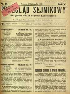 Przegląd Sejmikowy : Urzędowy Organ Sejmiku Radomskiego, 1926, R. 5, nr 45