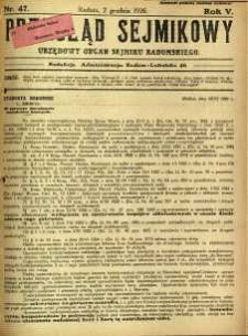 Przegląd Sejmikowy : Urzędowy Organ Sejmiku Radomskiego, 1926, R. 5, nr 47