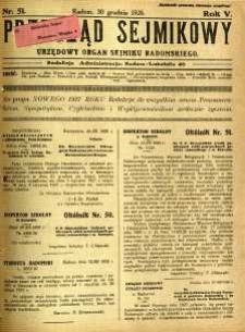 Przegląd Sejmikowy : Urzędowy Organ Sejmiku Radomskiego, 1926, R. 5, nr 51