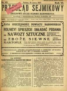 Przegląd Sejmikowy : Urzędowy Organ Sejmiku Radomskiego, 1927, R. 6, nr 10