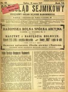 Przegląd Sejmikowy : Urzędowy Organ Sejmiku Radomskiego, 1927, R. 6, nr 13