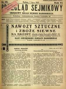 Przegląd Sejmikowy : Urzędowy Organ Sejmiku Radomskiego, 1927, R. 6, nr 26