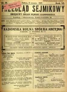 Przegląd Sejmikowy : Urzędowy Organ Sejmiku Radomskiego, 1927, R.6, nr 31