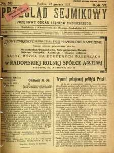 Przegląd Sejmikowy : Urzędowy Organ Sejmiku Radomskiego, 1927, R. 6, nr 50