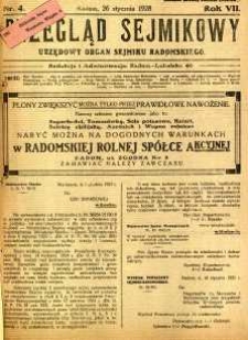 Przegląd Sejmikowy : Urzędowy Organ Sejmiku Radomskiego, 1928, R. 7, nr 4