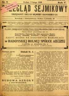 Przegląd Sejmikowy : Urzędowy Organ Sejmiku Radomskiego, 1928, R. 7, nr 5
