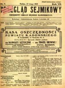 Przegląd Sejmikowy : Urzędowy Organ Sejmiku Radomskiego, 1928, R. 7, nr 8