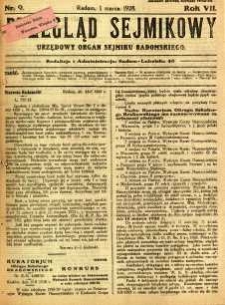 Przegląd Sejmikowy : Urzędowy Organ Sejmiku Radomskiego, 1928, R. 7, nr 9