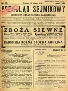 Przegląd Sejmikowy : Urzędowy Organ Sejmiku Radomskiego, 1928, R. 7, nr 12