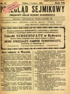 Przegląd Sejmikowy : Urzędowy Organ Sejmiku Radomskiego, 1928, R. 7, nr 14