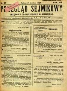Przegląd Sejmikowy : Urzędowy Organ Sejmiku Radomskiego, 1928, R. 7, nr 17