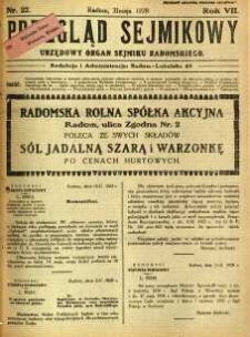 Przegląd Sejmikowy : Urzędowy Organ Sejmiku Radomskiego, 1928, R. 7, nr 22