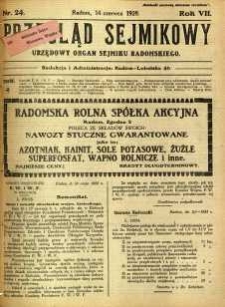 Przegląd Sejmikowy : Urzędowy Organ Sejmiku Radomskiego, 1928, R. 7, nr 24