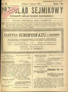 Przegląd Sejmikowy : Urzędowy Organ Sejmiku Radomskiego, 1928, R. 7, nr 31