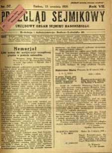Przegląd Sejmikowy : Urzędowy Organ Sejmiku Radomskiego, 1928, R. 7, nr 37