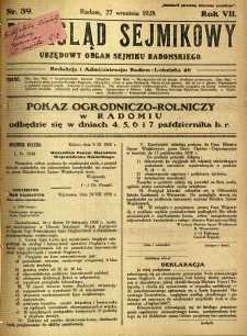 Przegląd Sejmikowy : Urzędowy Organ Sejmiku Radomskiego, 1928, R. 7, nr 39