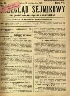 Przegląd Sejmikowy : Urzędowy Organ Sejmiku Radomskiego, 1928, R. 7, nr 41