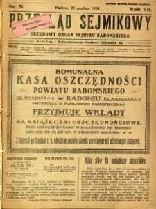 Przegląd Sejmikowy : Urzędowy Organ Sejmiku Radomskiego, 1928, R. 7, nr 51