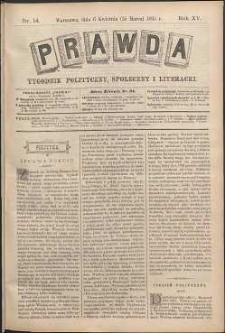 Prawda : tygodnik polityczny, społeczny i literacki, 1895, R. 15, nr 14