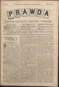 Prawda : tygodnik polityczny, społeczny i literacki, 1896, R. 16, nr 14