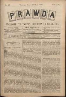 Prawda : tygodnik polityczny, społeczny i literacki, 1896, R. 16, nr 20
