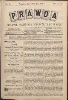 Prawda : tygodnik polityczny, społeczny i literacki, 1898, R. 18, nr 12