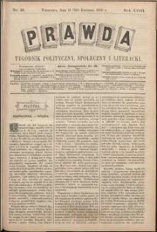 Prawda : tygodnik polityczny, społeczny i literacki, 1898, R. 18, nr 18