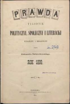 Prawda : tygodnik polityczny, społeczny i literacki, 1899, R. 19, spis rzeczy