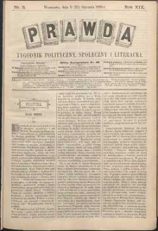 Prawda : tygodnik polityczny, społeczny i literacki, 1899, R. 19, nr 3