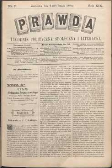 Prawda : tygodnik polityczny, społeczny i literacki, 1899, R. 19, nr 7