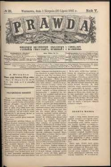 Prawda : tygodnik polityczny, społeczny i literacki, 1885, R. 5, nr 31