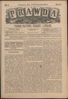 Prawda : tygodnik polityczny, społeczny i literacki, 1881, R. 1, nr 4