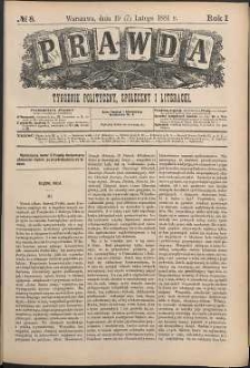 Prawda : tygodnik polityczny, społeczny i literacki, 1881, R. 1, nr 8