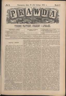 Prawda : tygodnik polityczny, społeczny i literacki, 1881, R. 1, nr 9