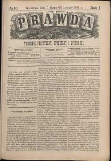 Prawda : tygodnik polityczny, społeczny i literacki, 1881, R. 1, nr 10