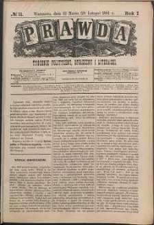Prawda : tygodnik polityczny, społeczny i literacki, 1881, R. 1, nr 11