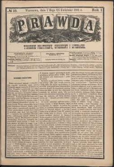 Prawda : tygodnik polityczny, społeczny i literacki, 1881, R. 1, nr 19