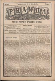 Prawda : tygodnik polityczny, społeczny i literacki, 1881, R. 1, nr 21