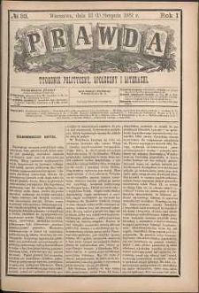 Prawda : tygodnik polityczny, społeczny i literacki, 1881, R. 1, nr 33