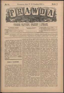 Prawda : tygodnik polityczny, społeczny i literacki, 1881, R. 1, nr 51