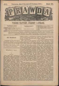 Prawda : tygodnik polityczny, społeczny i literacki, 1883, R. 3, nr 1