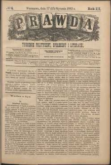 Prawda : tygodnik polityczny, społeczny i literacki, 1883, R. 3, nr 4