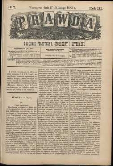 Prawda : tygodnik polityczny, społeczny i literacki, 1883, R. 3, nr 7