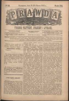 Prawda : tygodnik polityczny, społeczny i literacki, 1883, R. 3, nr 13