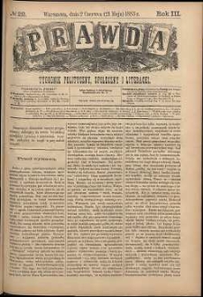 Prawda : tygodnik polityczny, społeczny i literacki, 1883, R. 3, nr 22